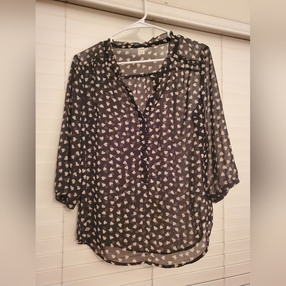 Black White Heart Blouse - M